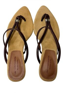 Minimalist Korean Pointed Toe Thong Sandals Size 250 US 8 Brown Strappy